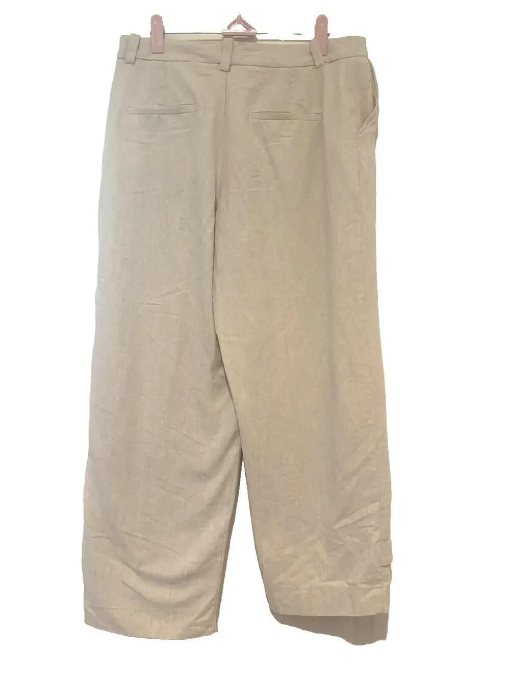 Zara cropped capri pants sz M beige cotton/linen blend‎ wide barrel leg CC